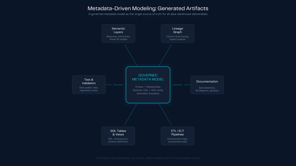 Metadata model generating tables, pipelines, documentation, lineage and deployment artifacts