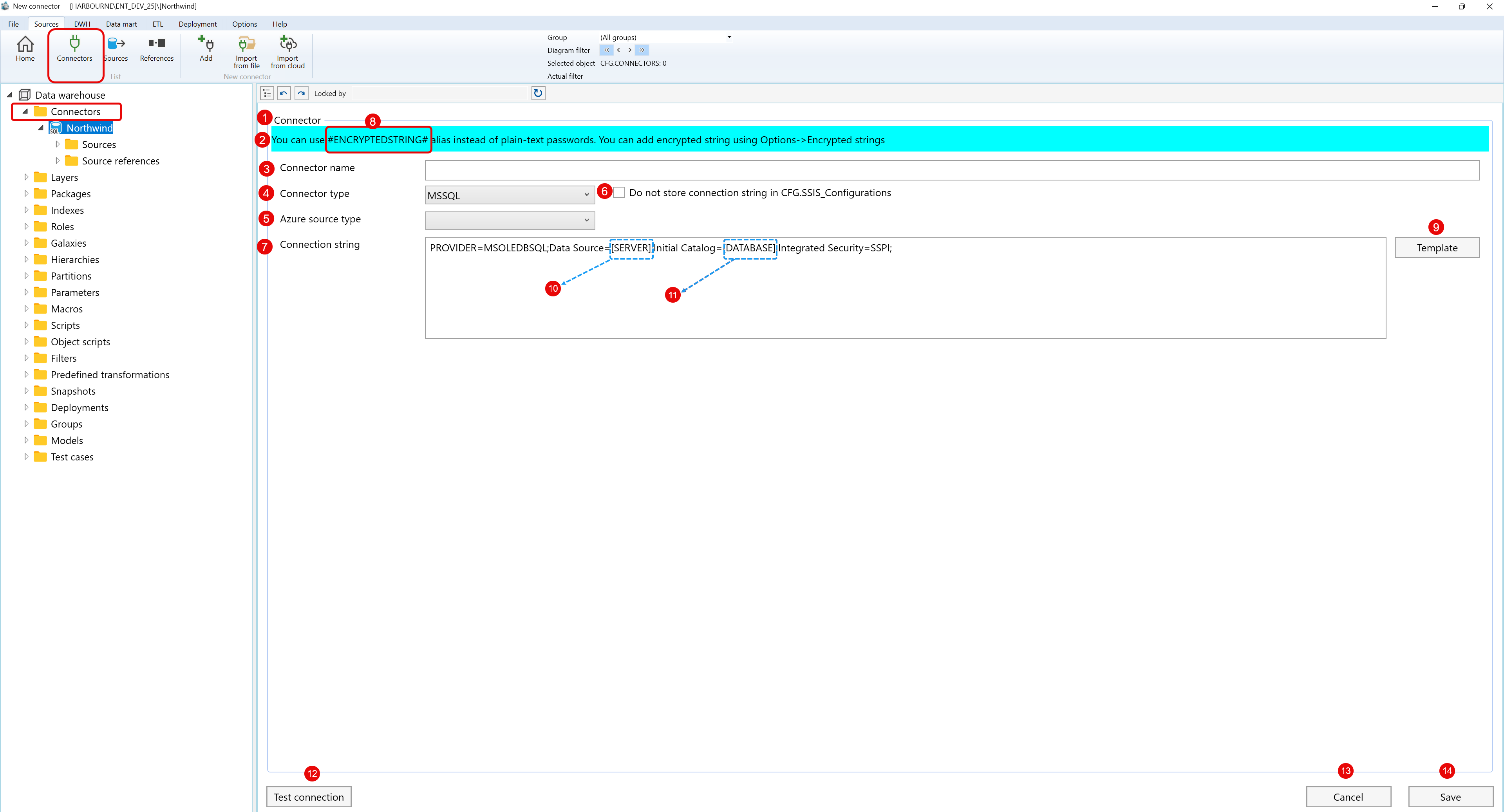Edit Connector page for adding or maintaining a source connector