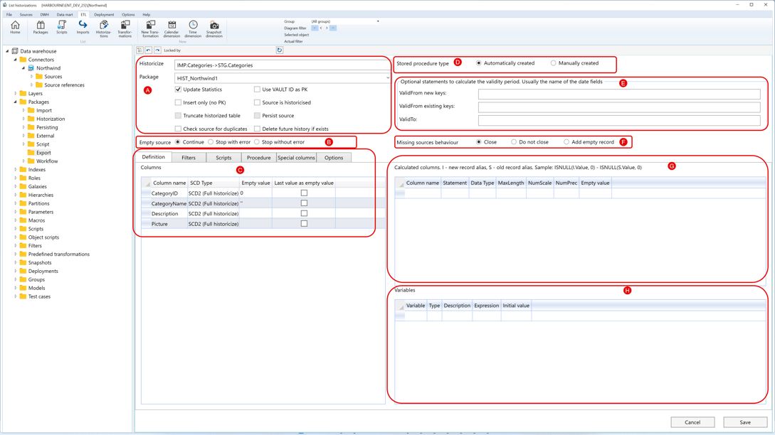 Historization screen overview
