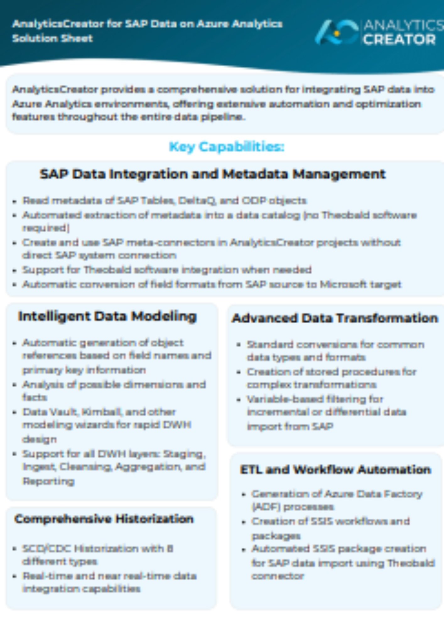 AnalyticsCreator for SAP data on Microsoft Azure solution sheet cover image