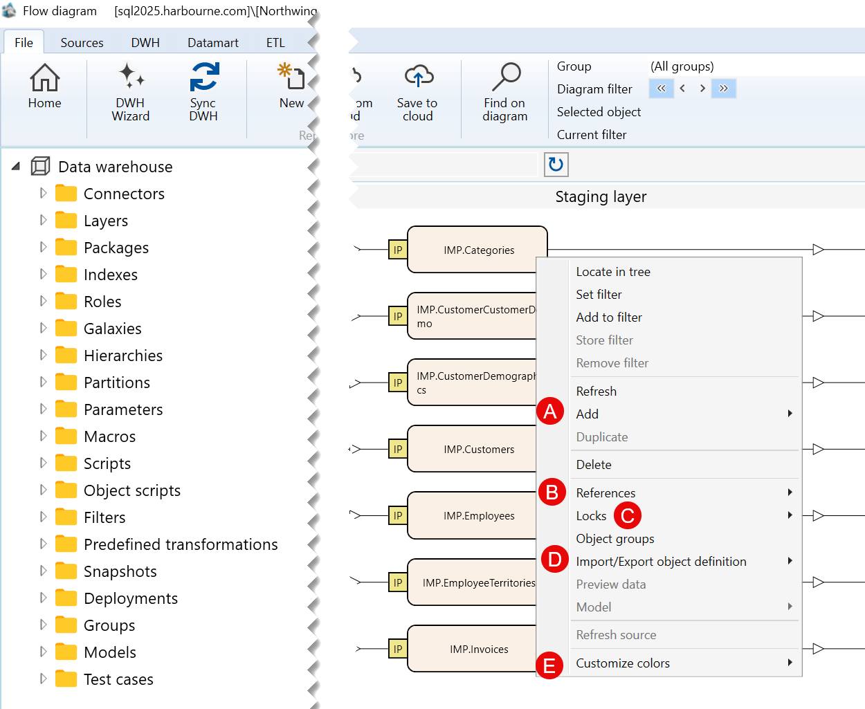 Import object submenu groups used for historization
