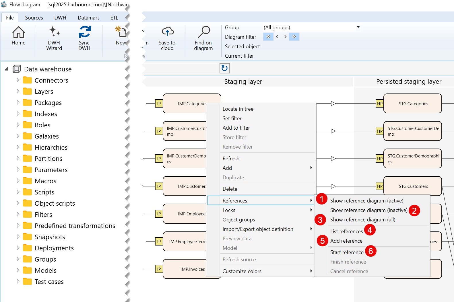 Import object References submenu used on the Historization page
