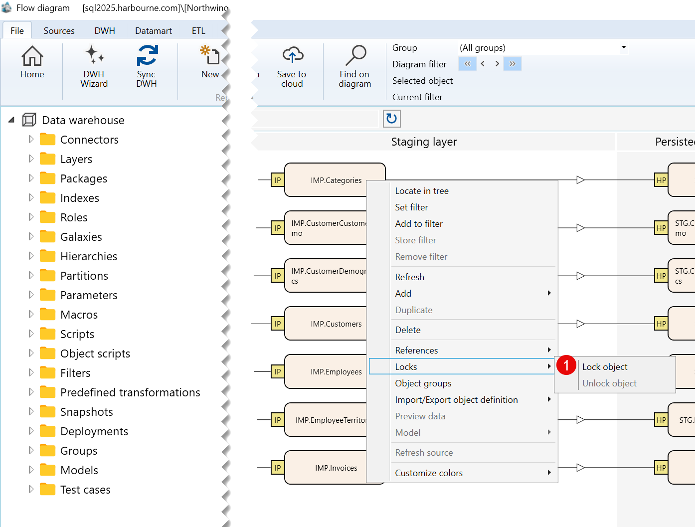 Import object Locks submenu used on the Historization page