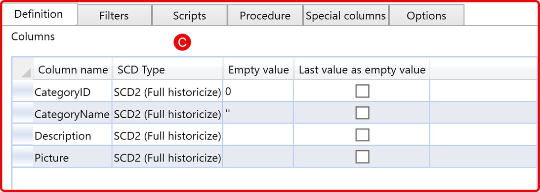 Historization tabbed editor area