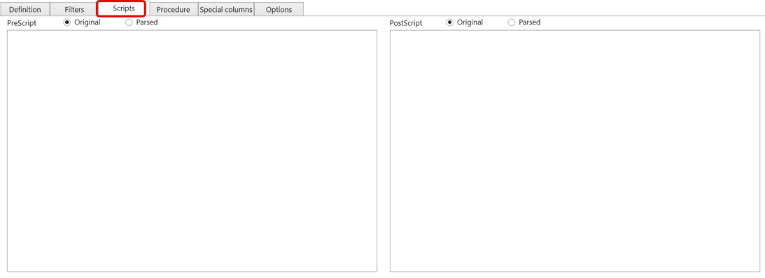 Scripts tab settings
