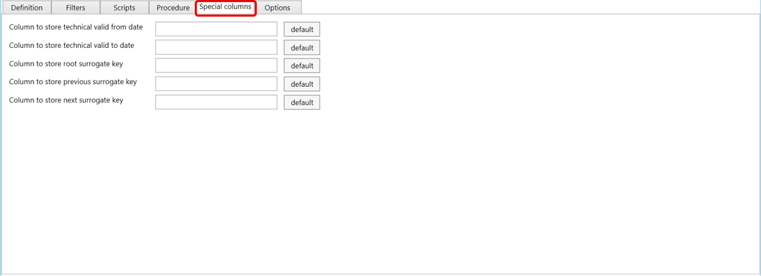 Special columns tab settings