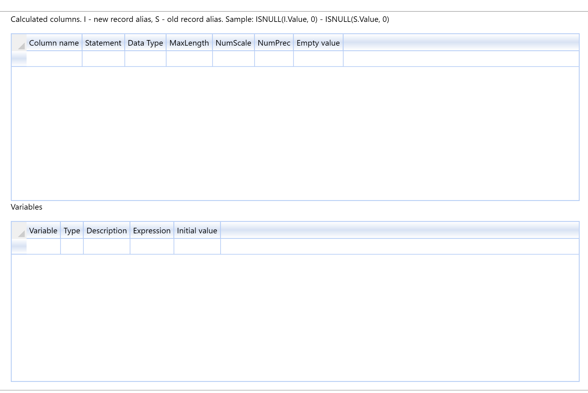 Calculated columns settings