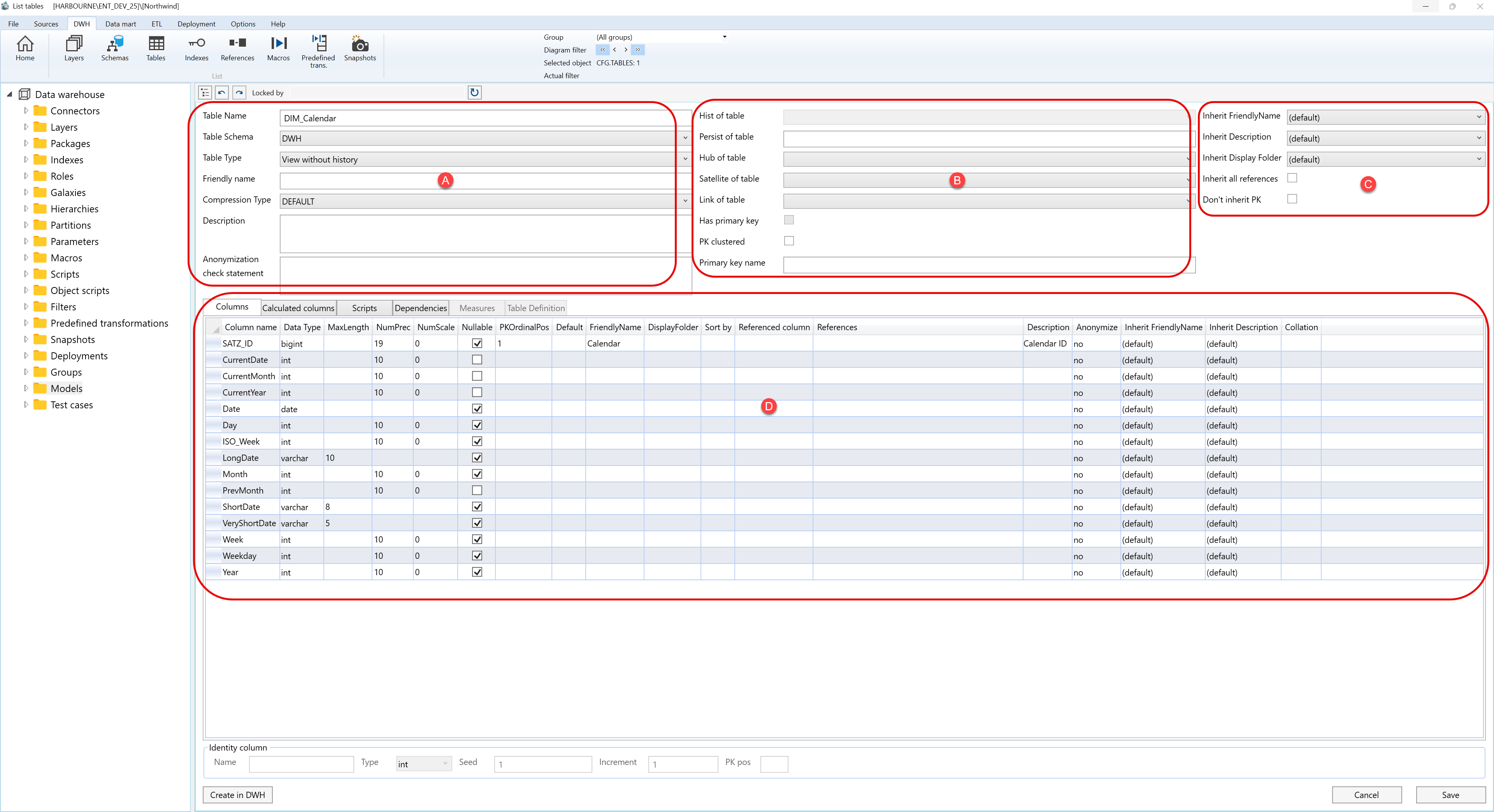 AnalyticsCreator Table page - Screen overview