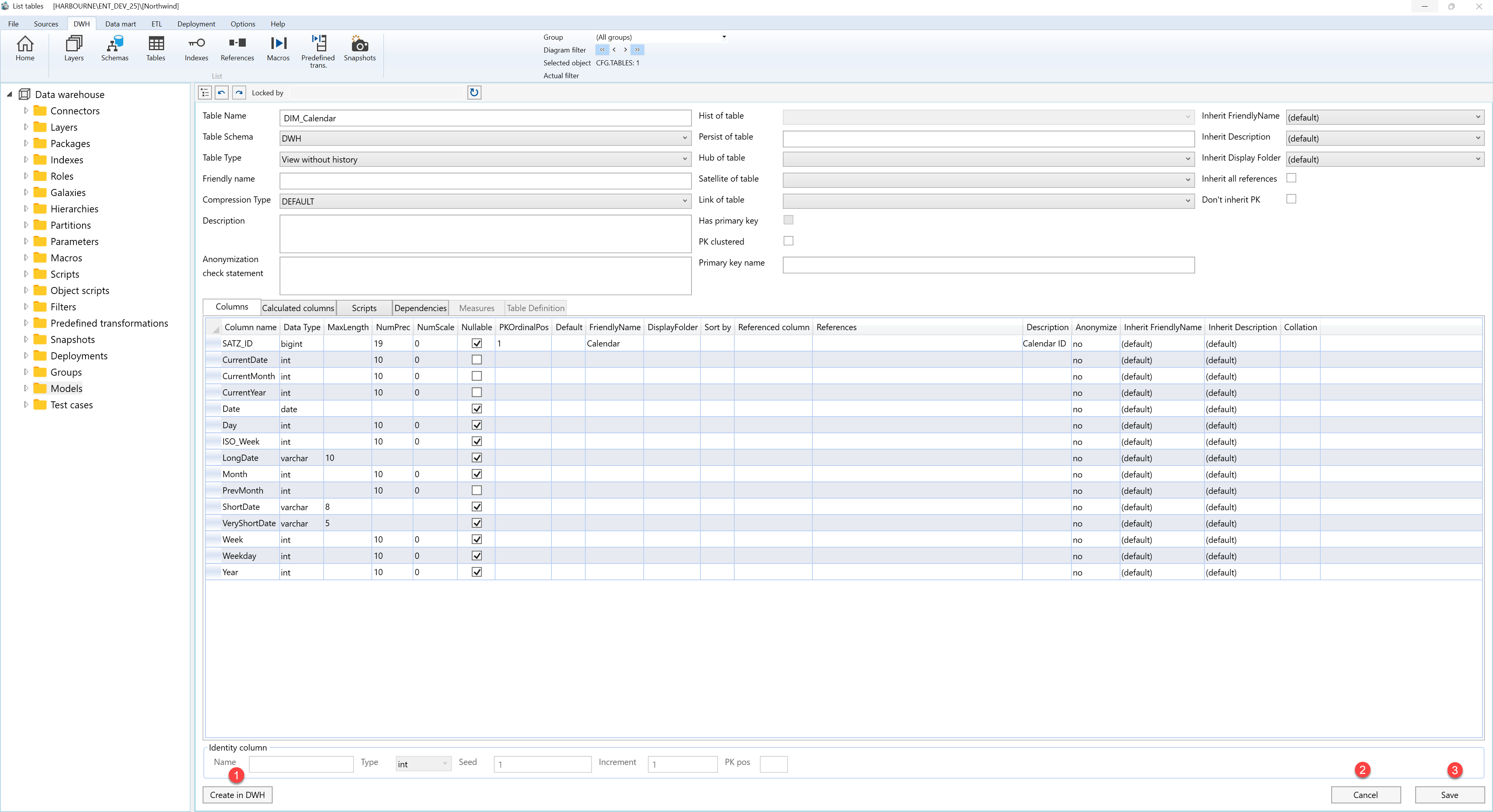AnalyticsCreator Table page - F. Page actions