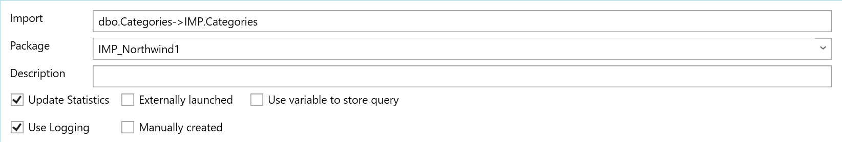 AnalyticsCreator Package page - A. Import package settings
