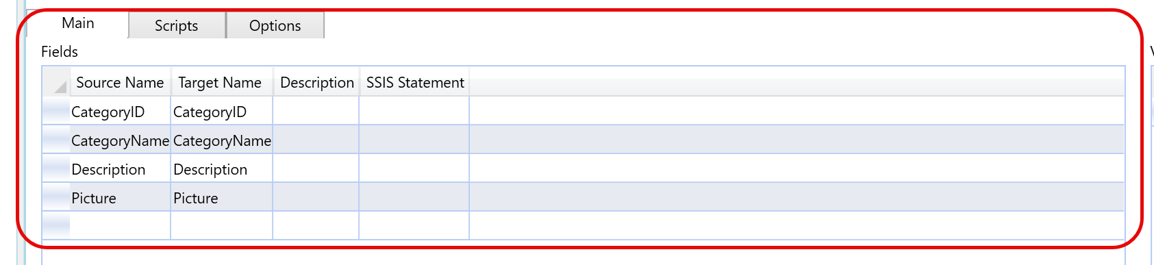 AnalyticsCreator Package page - B. Tabbed editor and field mappings