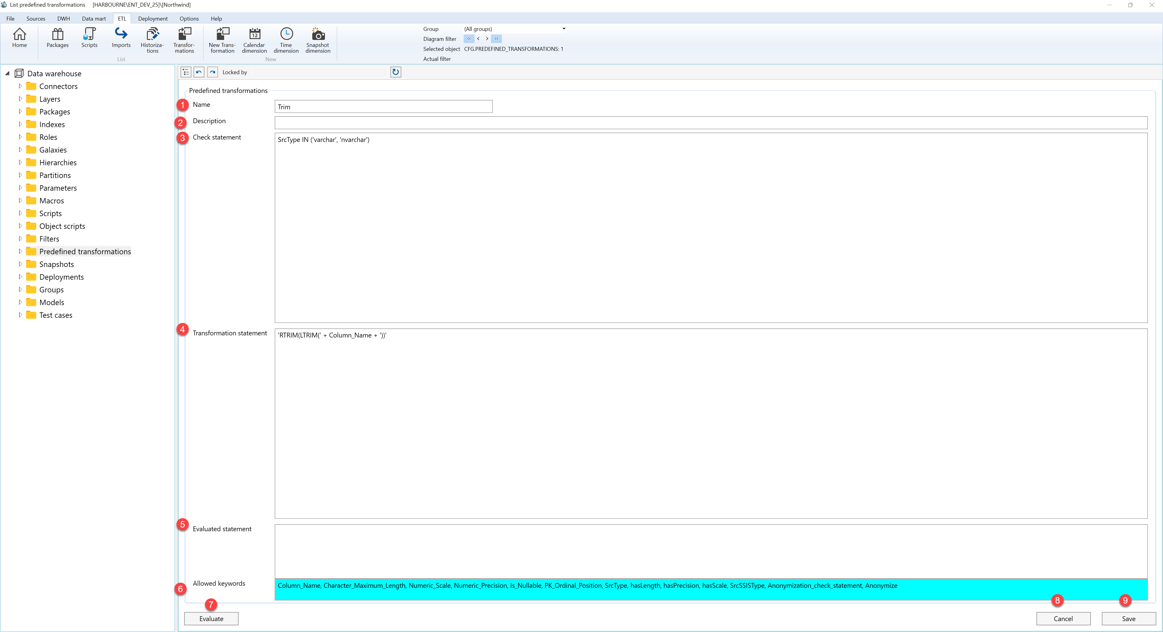 Predefined transformation - Screen overview