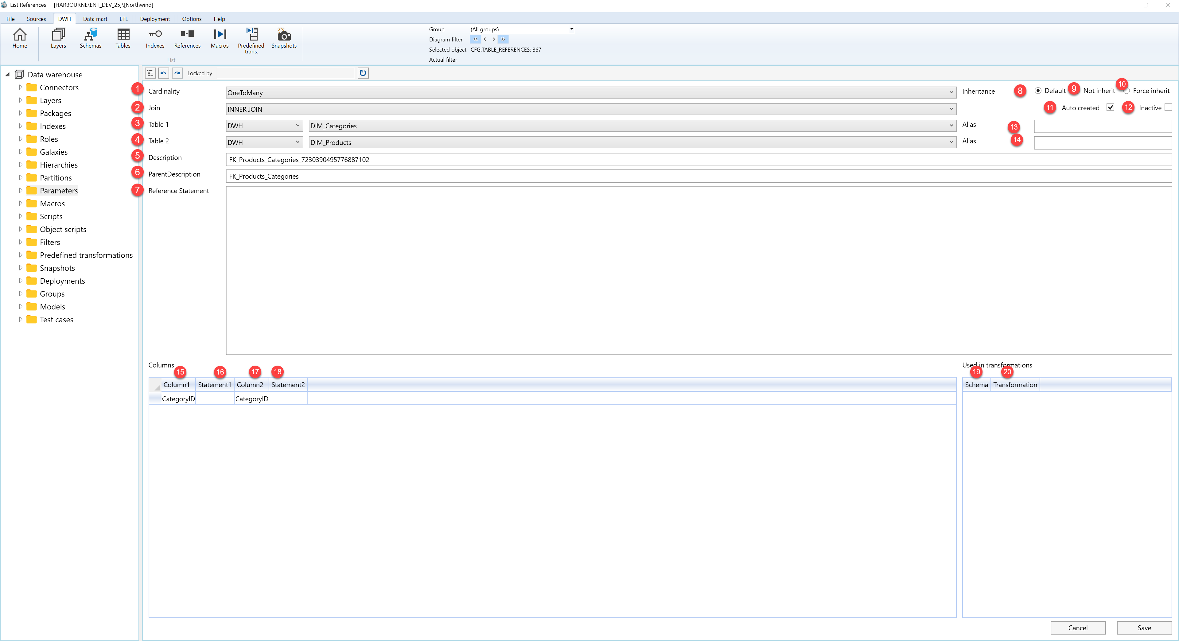 Table reference - Screen overview