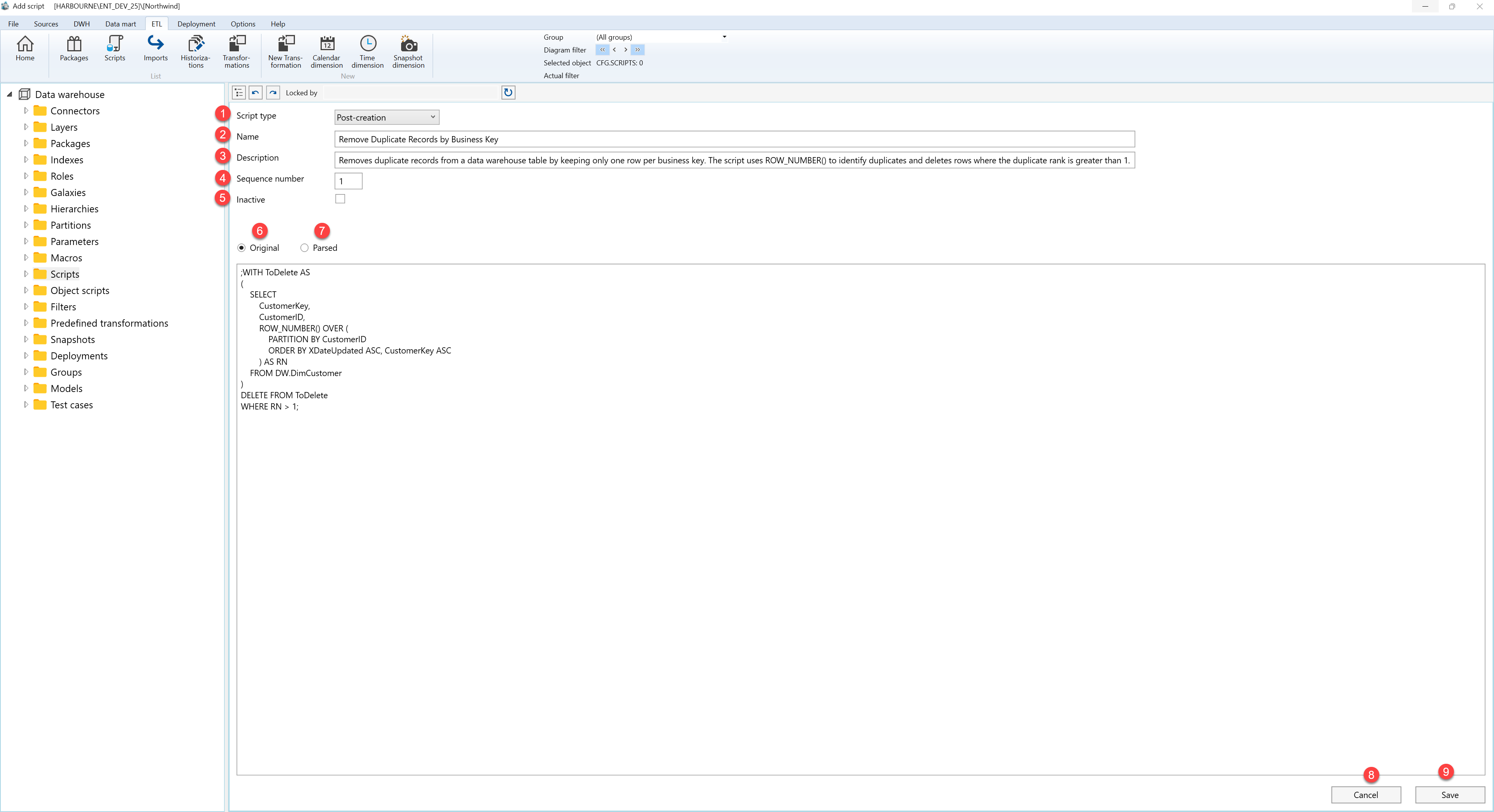 SQL Script - Screen overview