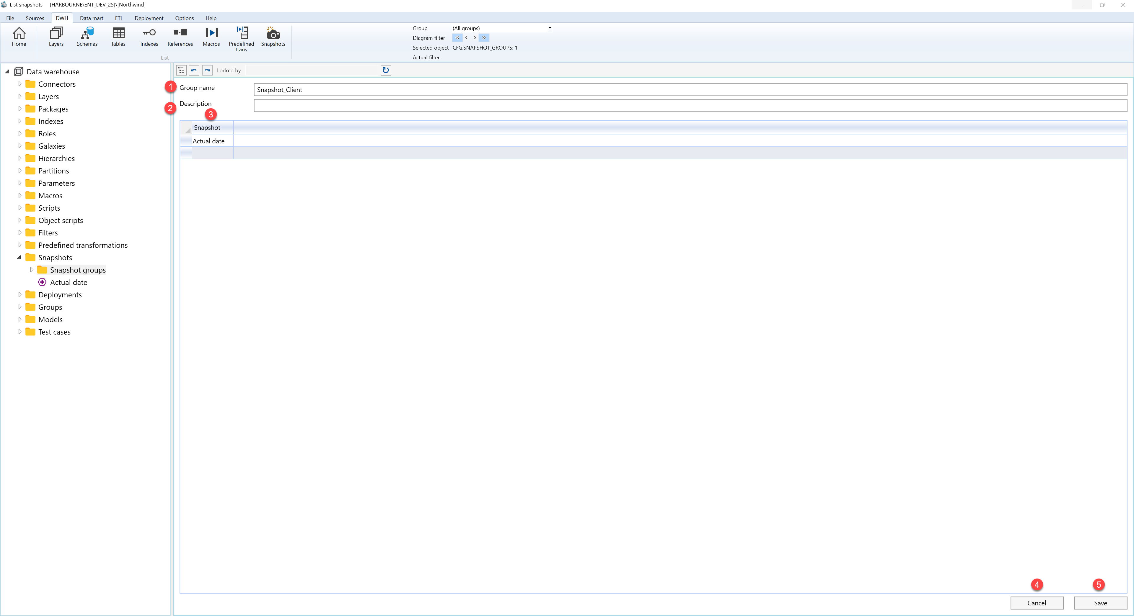 Snapshot group - Screen overview