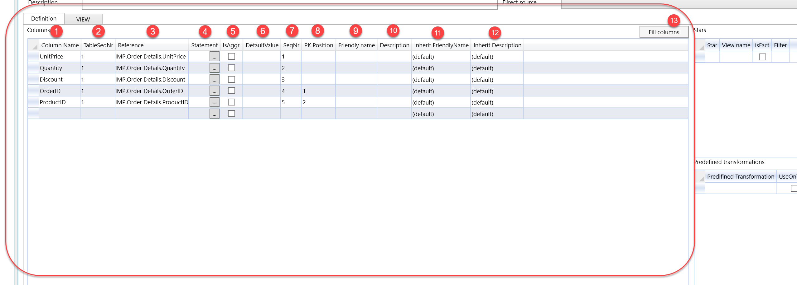 Transformation - B. Definition and columns