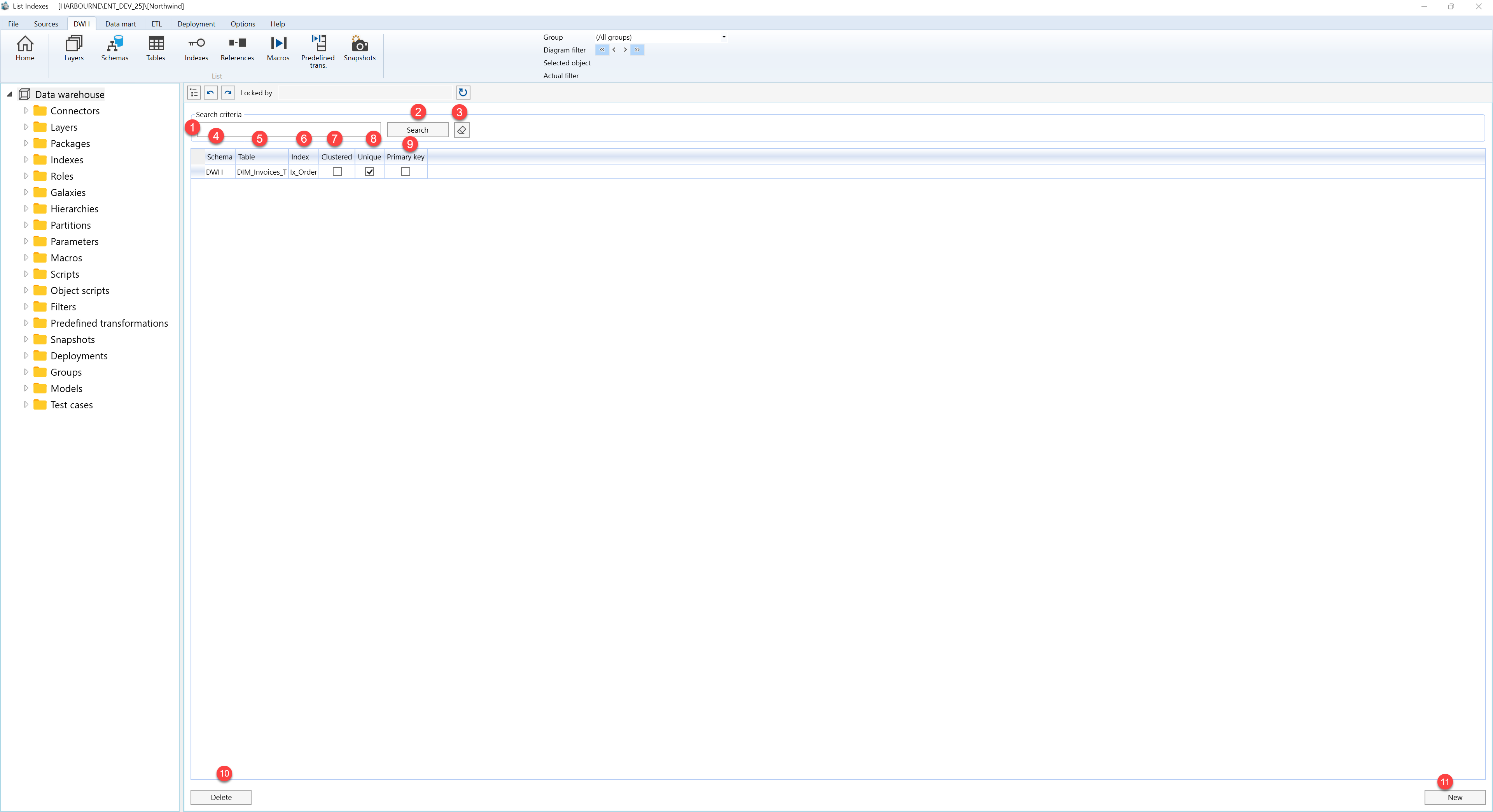 Indexes - Screen overview