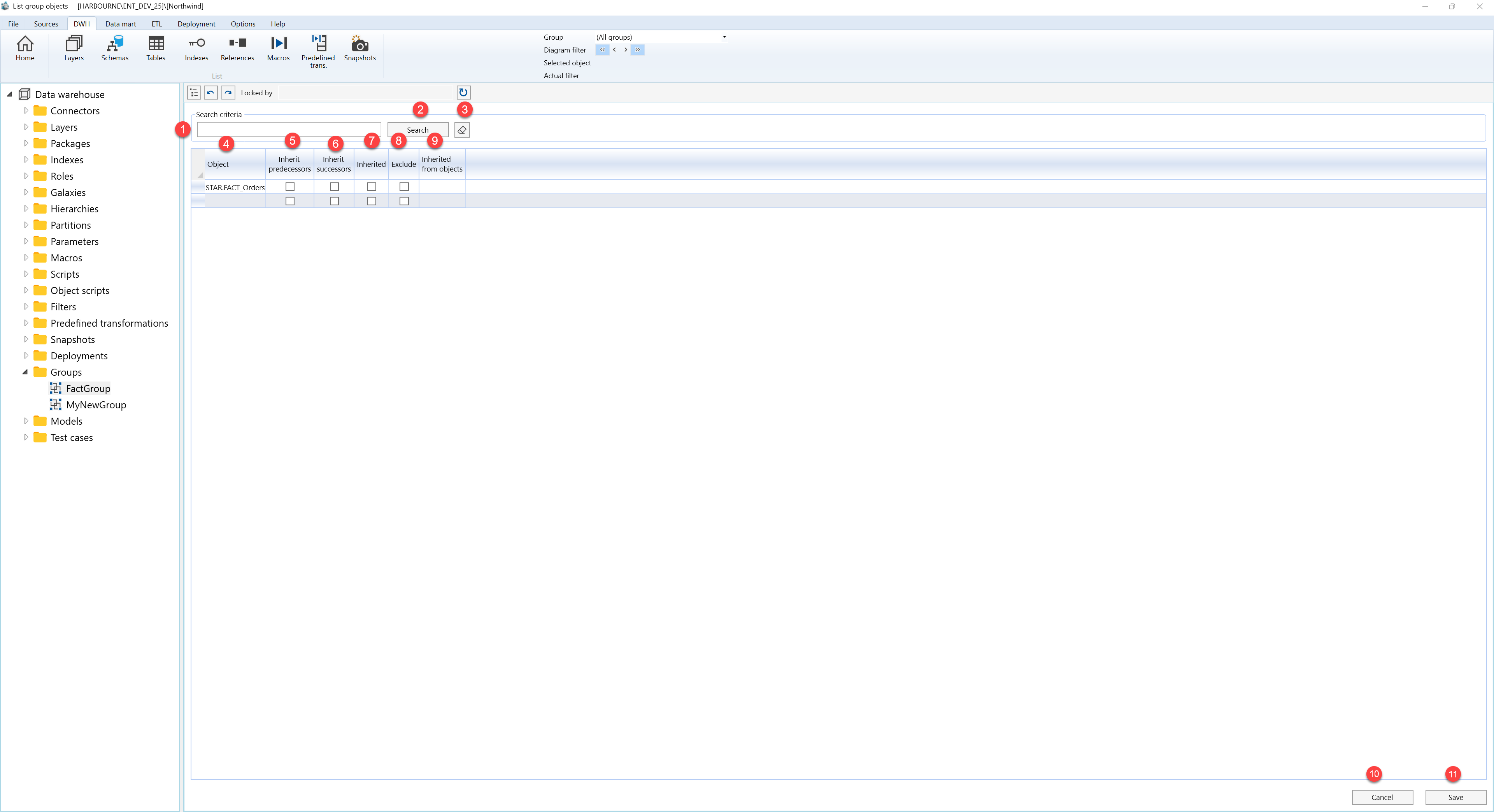 Object group content - Screen overview