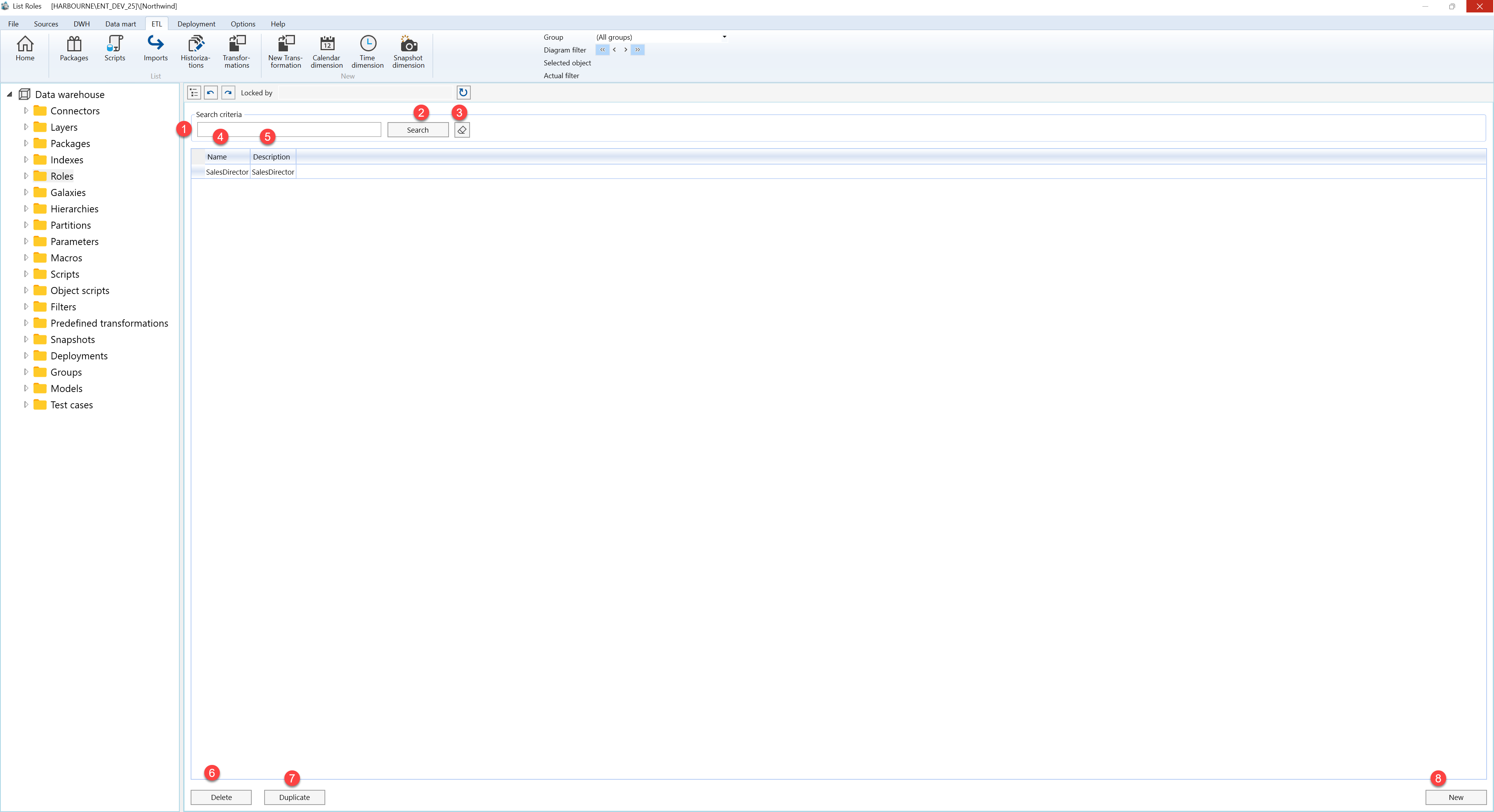 OLAP roles - Screen overview