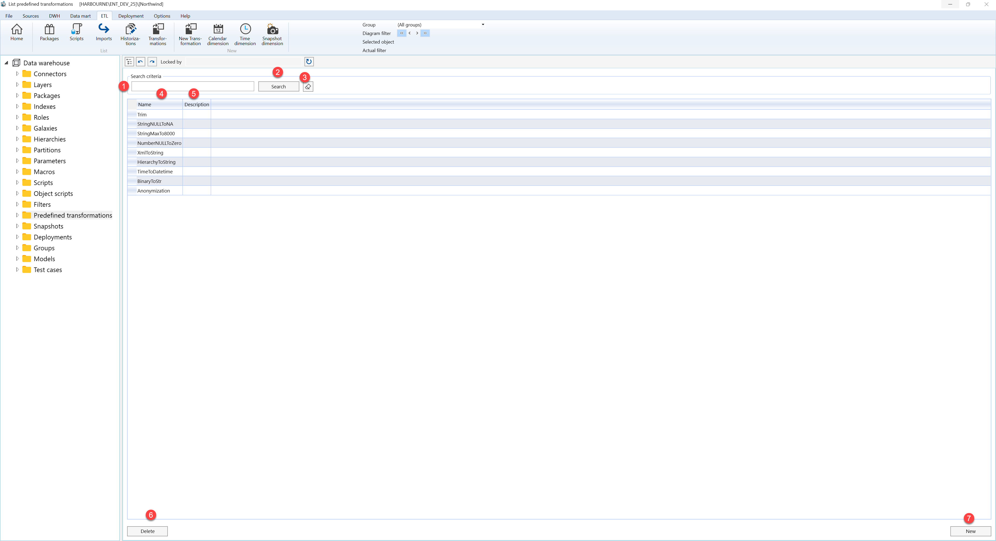 Predefined transformations - Screen overview