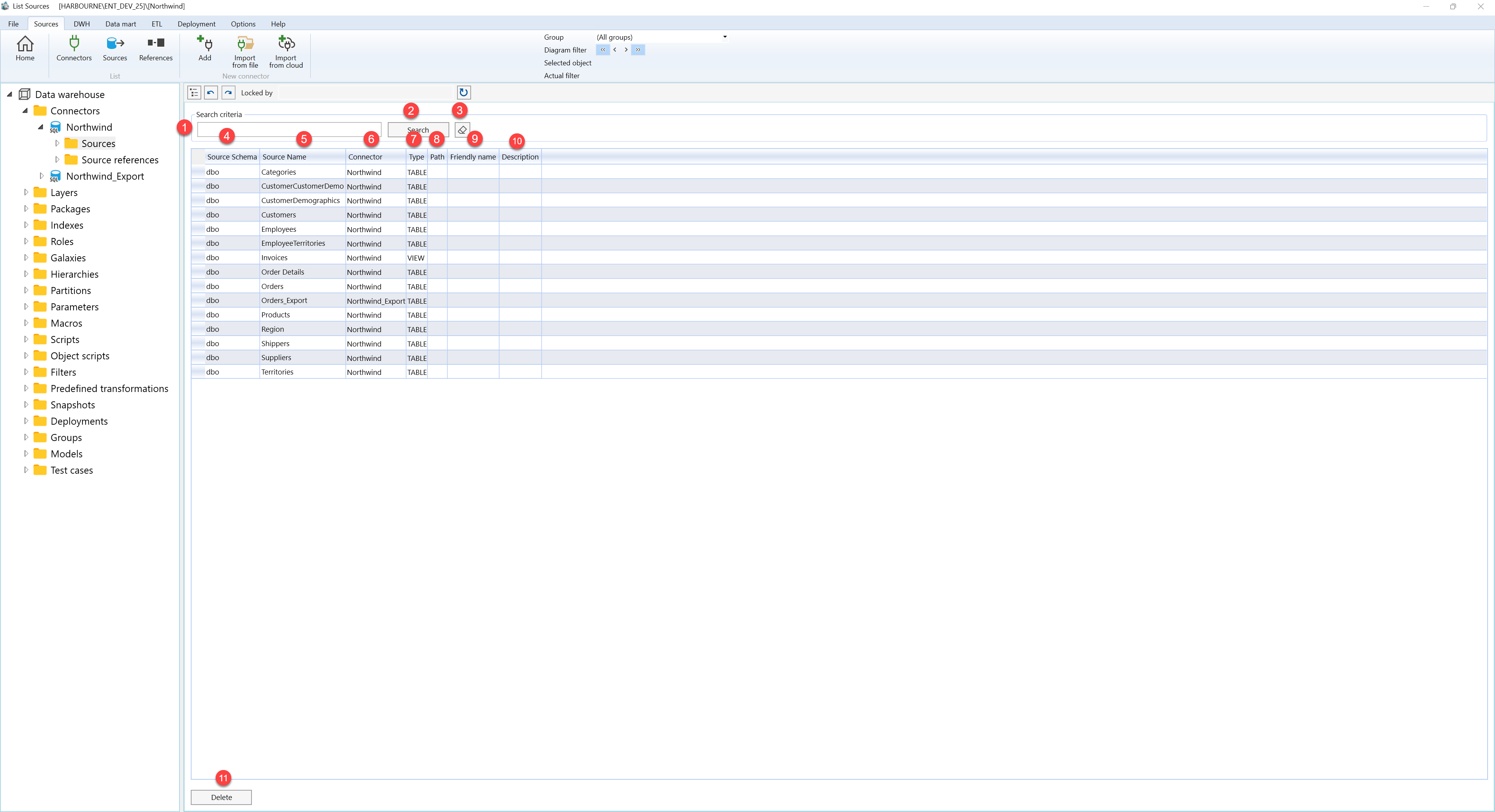 Sources - Screen overview