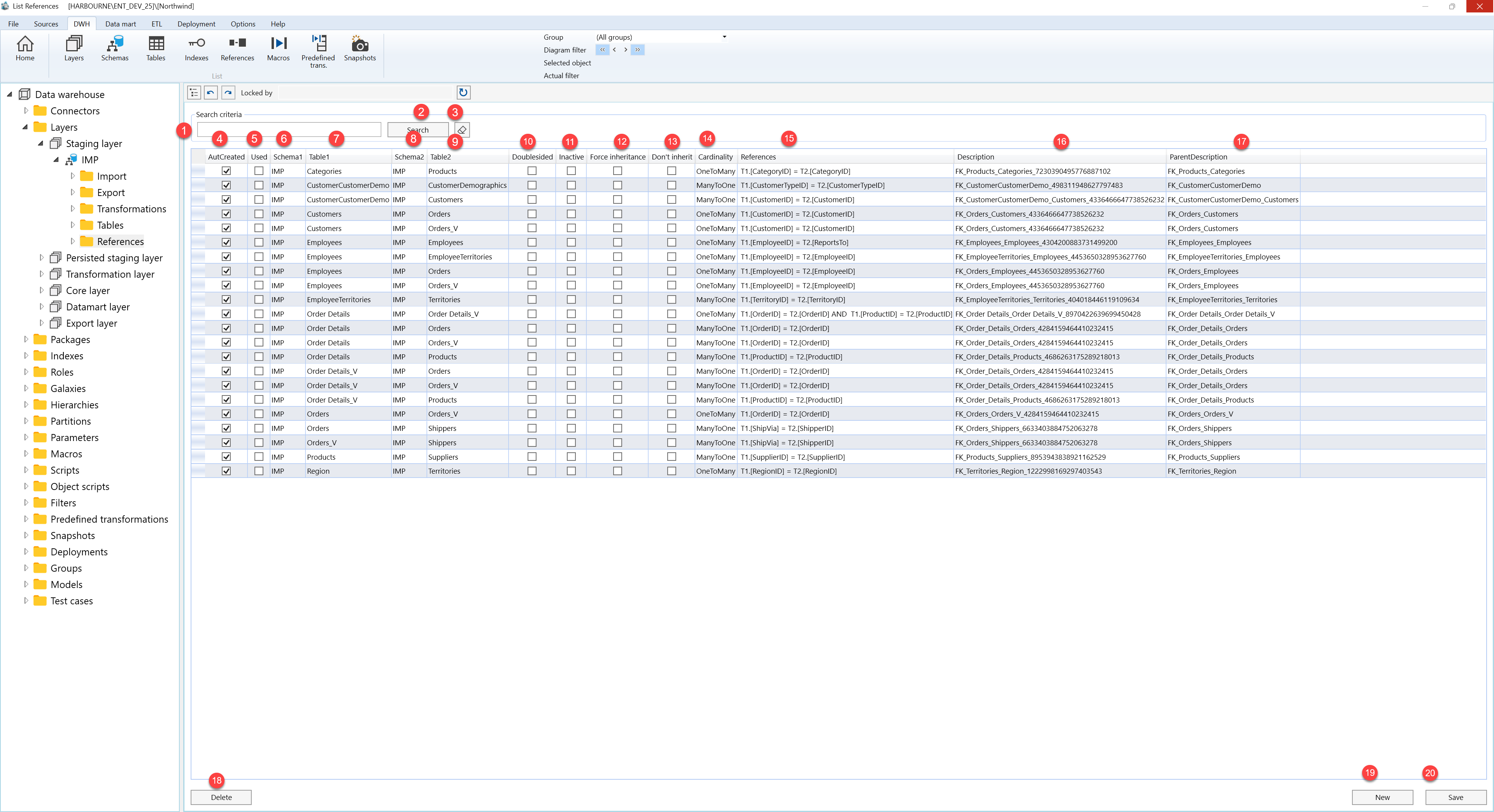 Table references - Screen overview