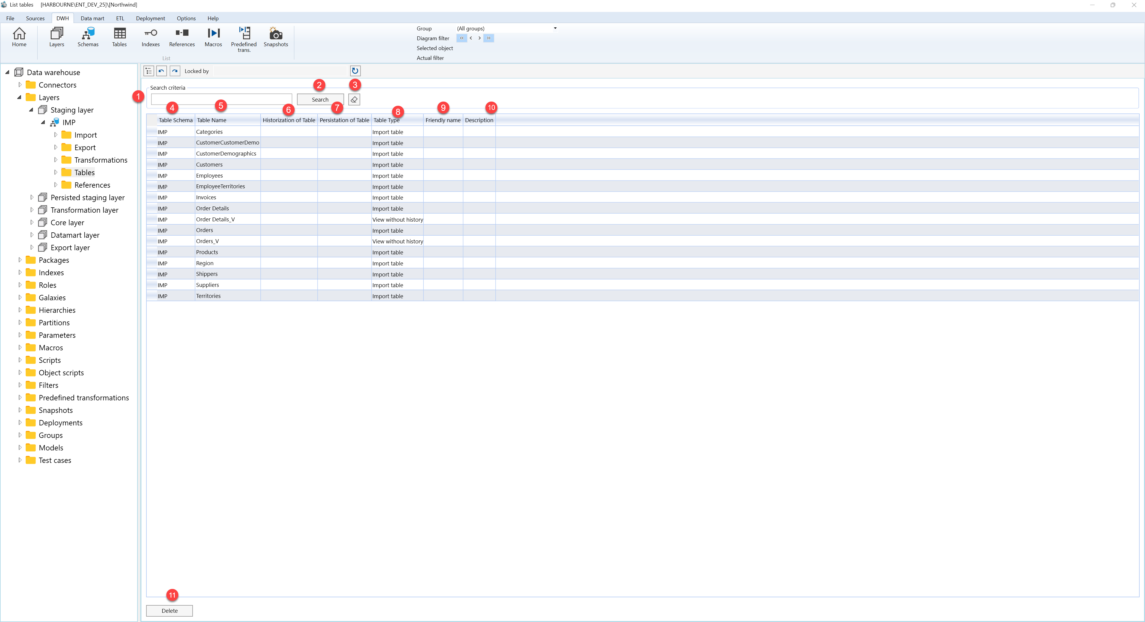 Tables - Screen overview