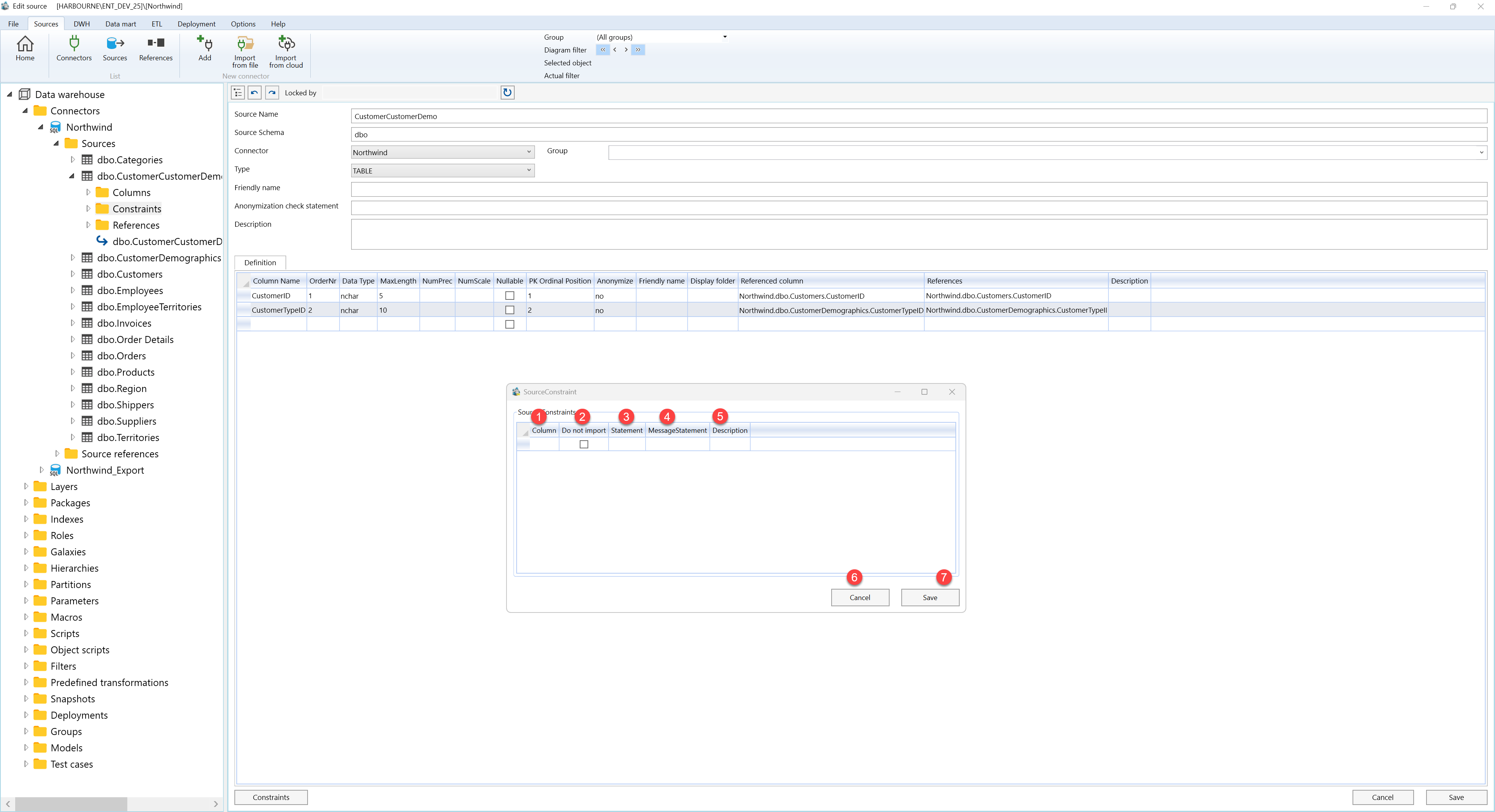 Source constraints - Screen overview