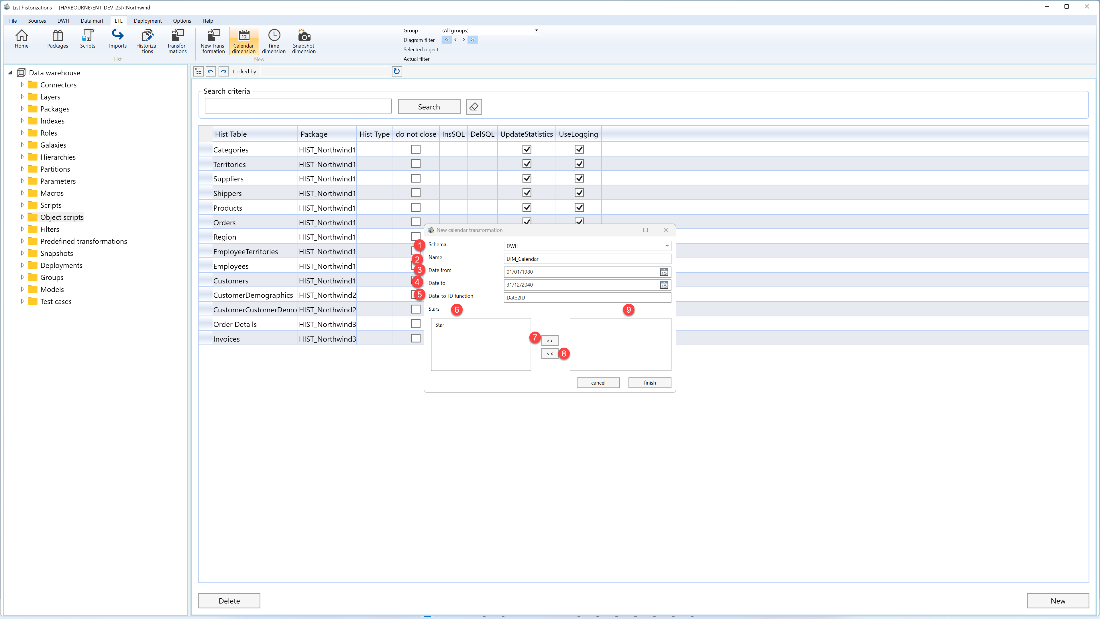 Create calendar dimension screen overview