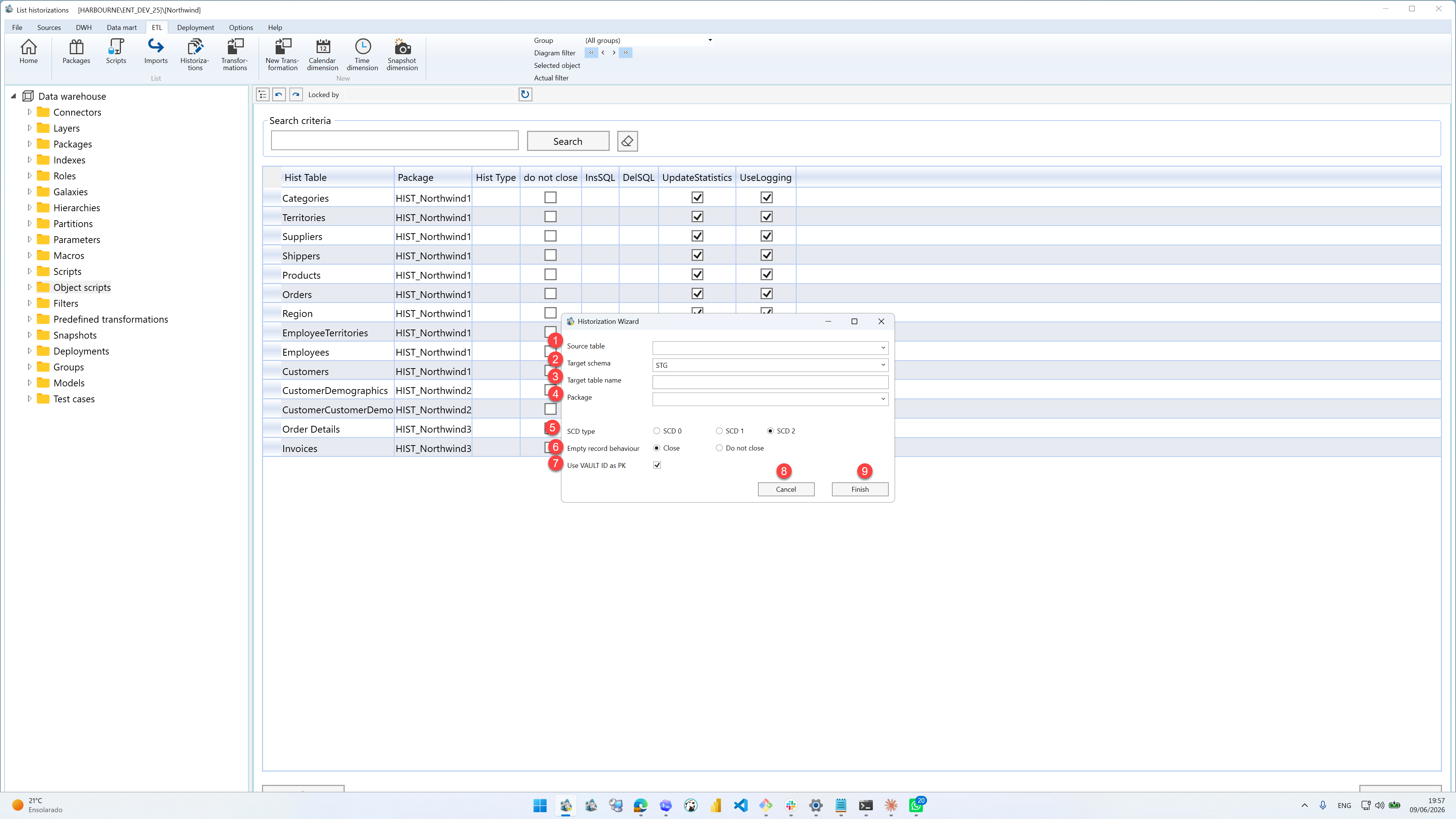 Create historization screen overview