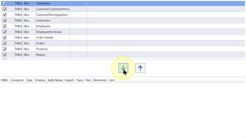 The down arrow moves highlighted Source rows into the lower classification area.