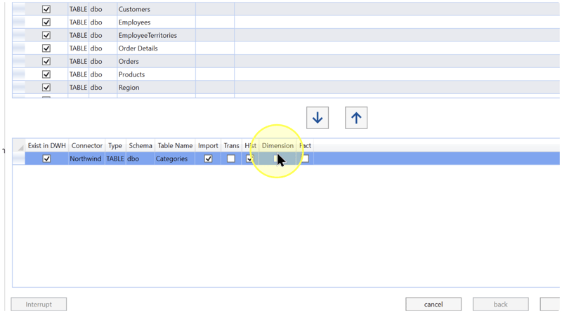 Choose classifications for the outputs required from each Source. The pictured Categories row and its Import and Hist selections are illustrative.