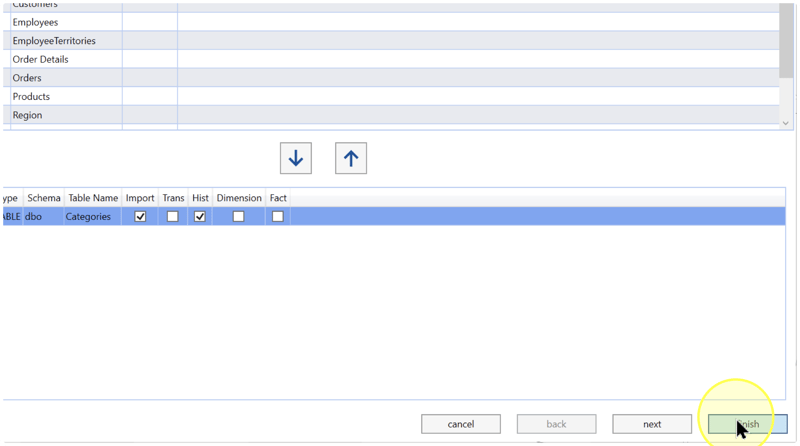 Finish applies the reviewed configuration. This original capture shows Finish on the classification page; the walkthrough first reviews the naming and generation settings pages.