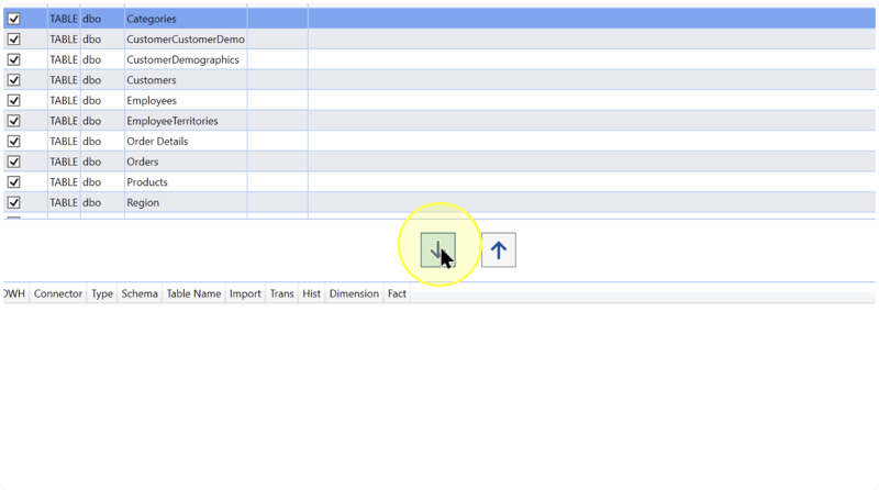 Click the down-arrow button to move selected Sources into the lower classification area.