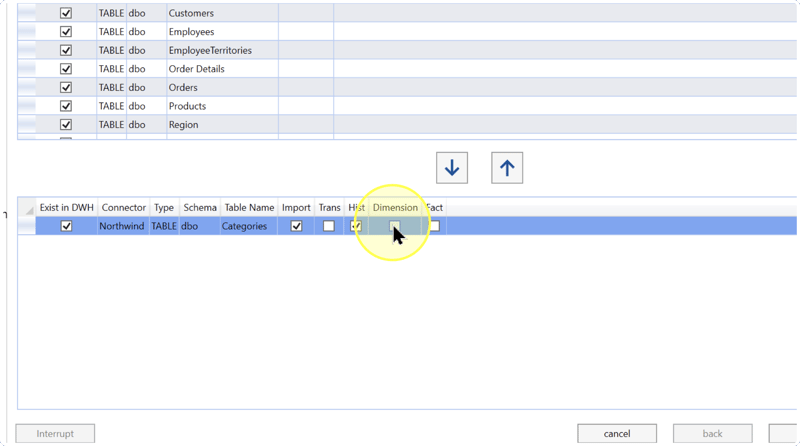 Set classifications for each selected Source. This capture points at Dimension; confirm the actual checkbox states required by your design.
