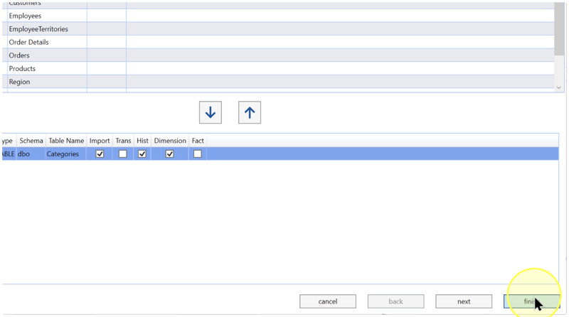 This capture shows the finish button on the classification screen. It does not show the naming and generation review or the resulting definitions.