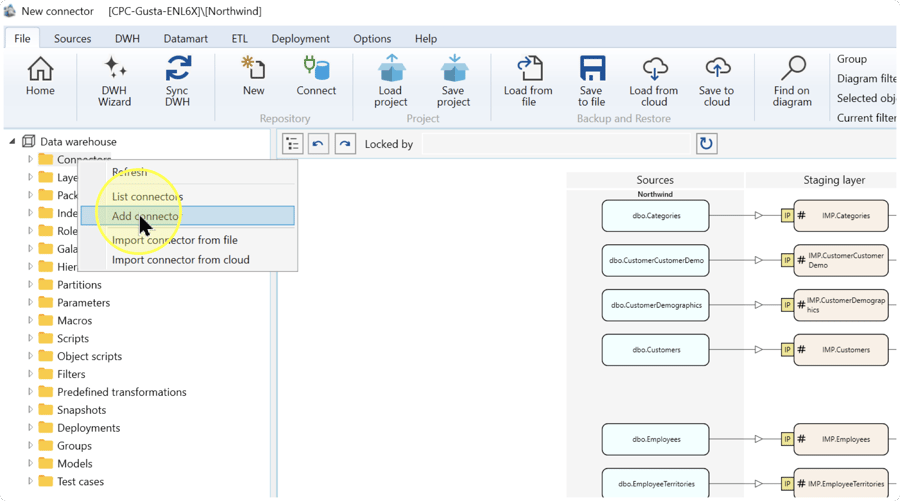 Add connector highlighted in the Connectors context menu.