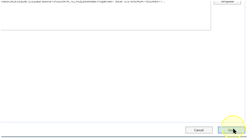 Save button highlighted at the bottom right of the Connector editor, with the unadapted template still visible above.