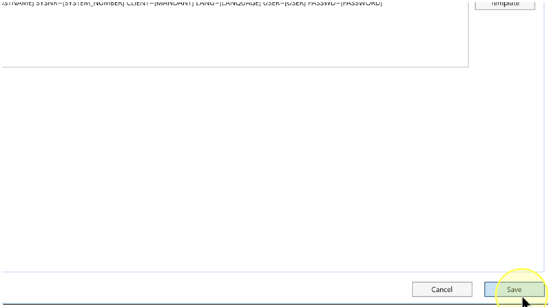 Save button highlighted at the bottom right of the Connector editor; template placeholders remain visible above.
