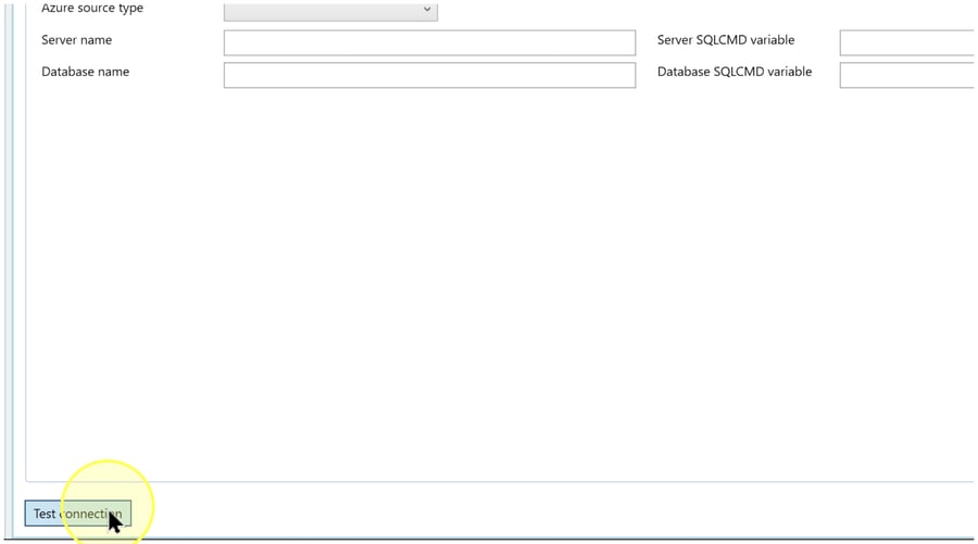 Lower-left area of the Connector editor with Test connection highlighted; no test result is displayed.
