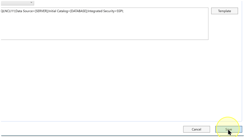 Save button highlighted beside Cancel at the bottom of the Connector editor.