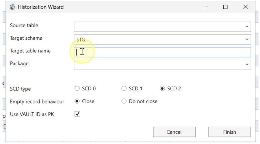 Text cursor in the empty Target table name field