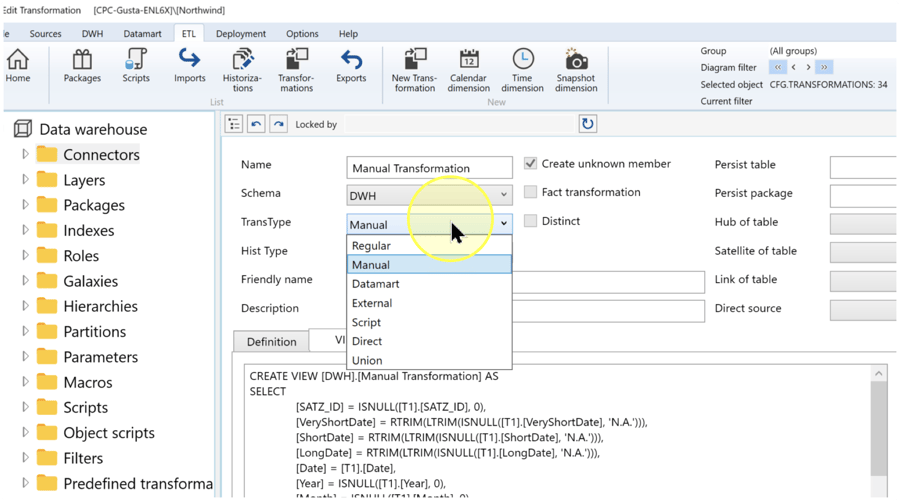 Set TransType to Manual in the editor; this list differs from the wizard Type list.