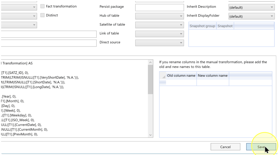 Review the old/new column mappings, then click Save at the bottom right.