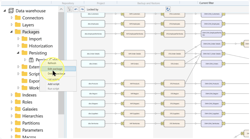 Package context menu with Edit package highlighted.