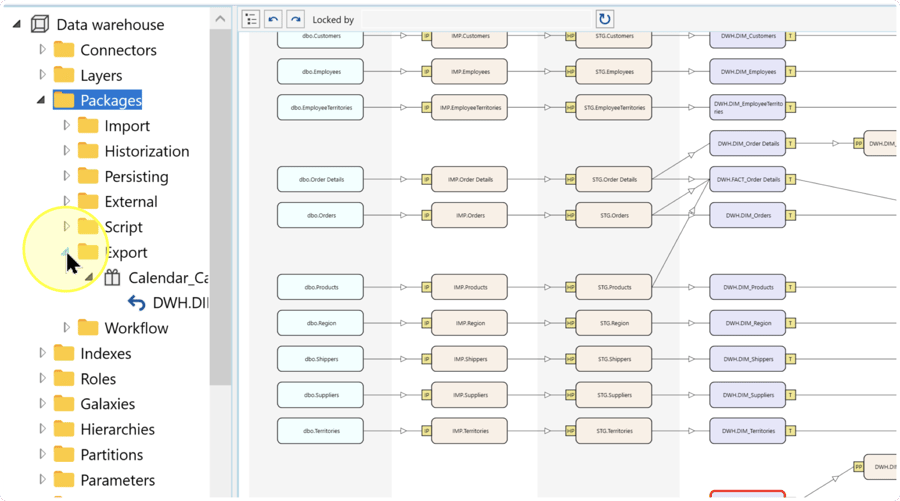Expanded Export folder showing a package and its export item.