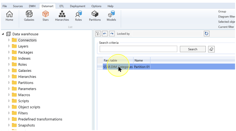 Example partition row selected in the partition list.
