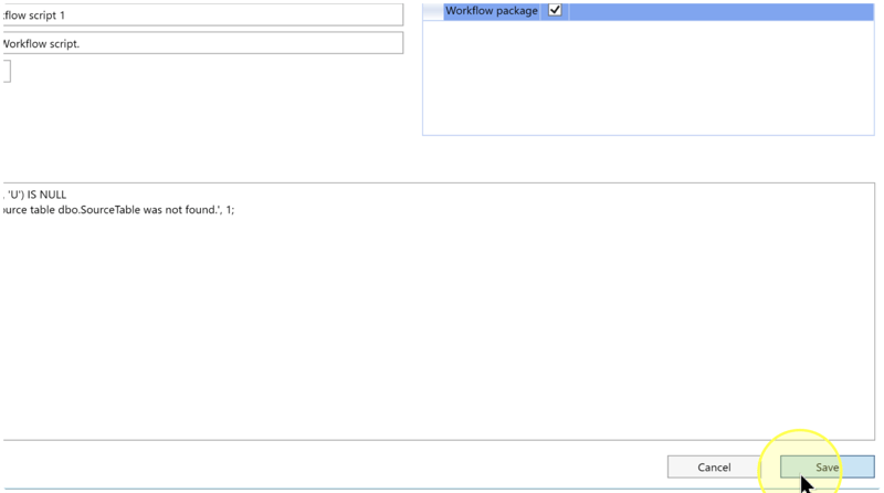 Save button highlighted in the lifecycle script editor.