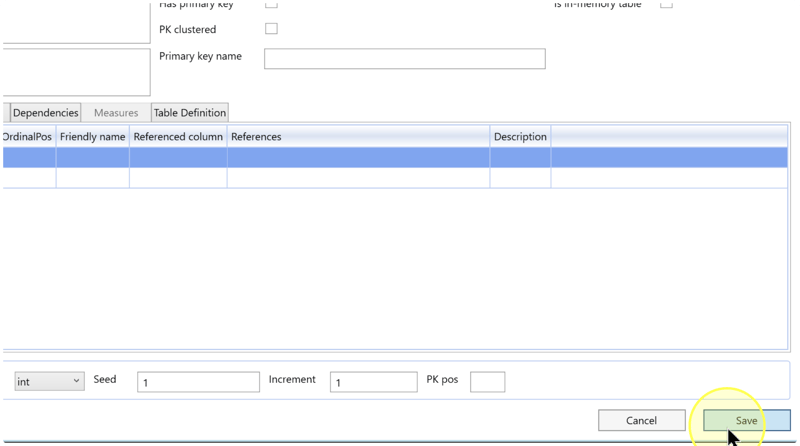 Save button highlighted below the calculated-column grid; References and Description are visible to the right.
