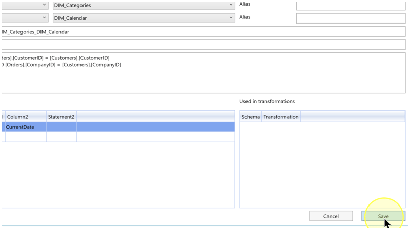 Save button at the bottom of the reference page, beside Cancel and below Used in transformations.